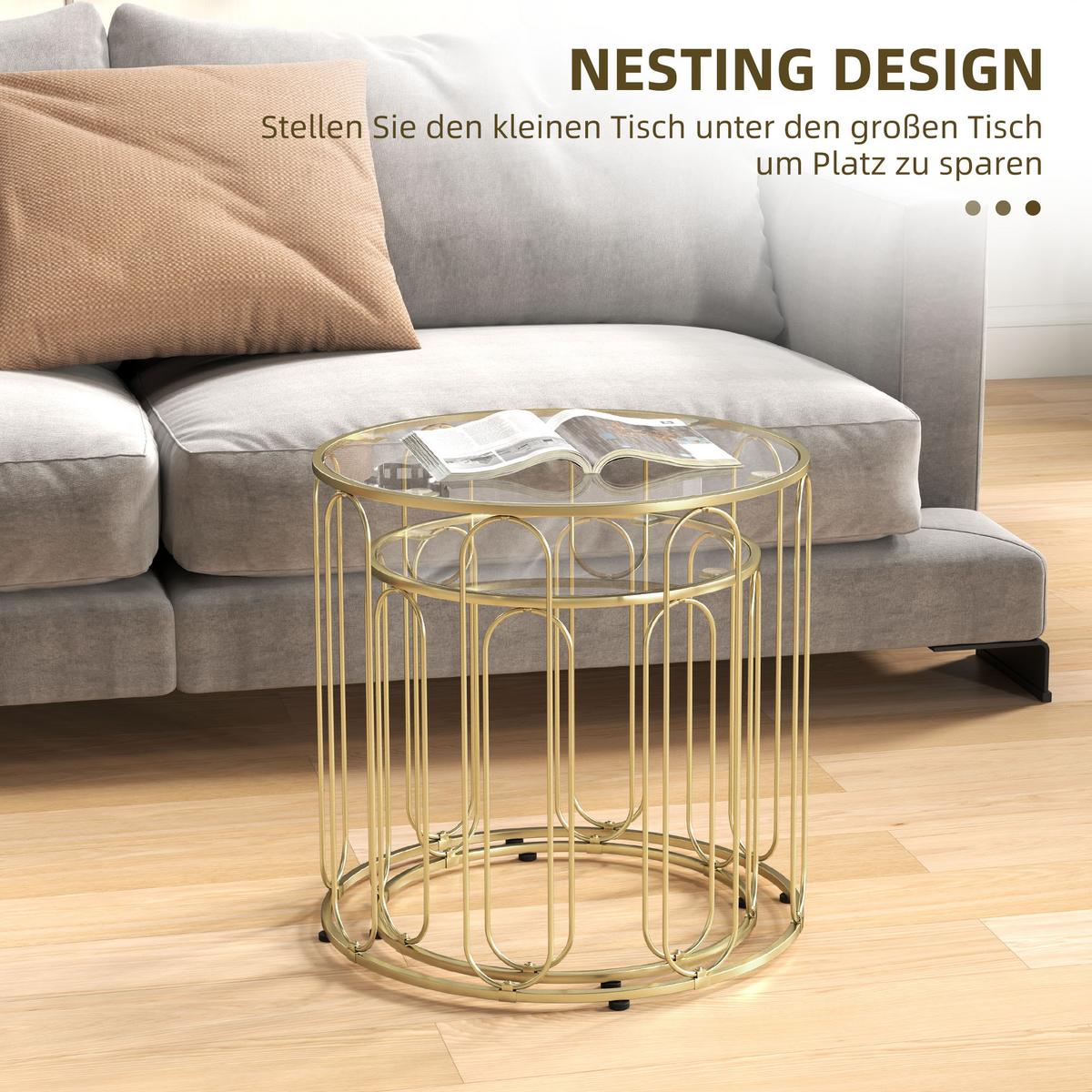 COUCHTISCH-SET 2er Set Metall Glas Gold - Goldfarben, Metall (50/50/50cm) - HOMCOM