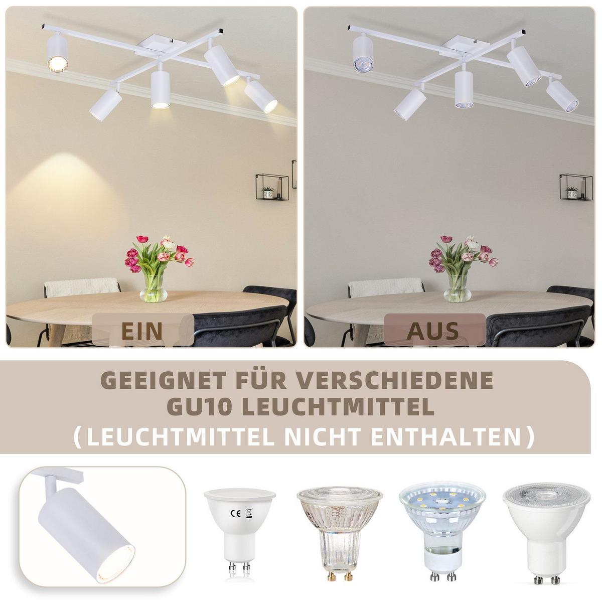 DECKENSTRAHLER Berlinchen 5-flammig 77.5/57.5/21 cm - Weiß, Metall (77.5/57.5/21cm) - Nettlife