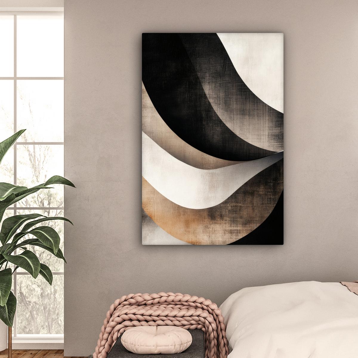 LEINWANDBILD Abstrakt - Wellen - Schwarz - Verwittert Deko XXL 80x120 cm - Trüffeleichefarben, Textil (80/120cm) - MuchoWow
