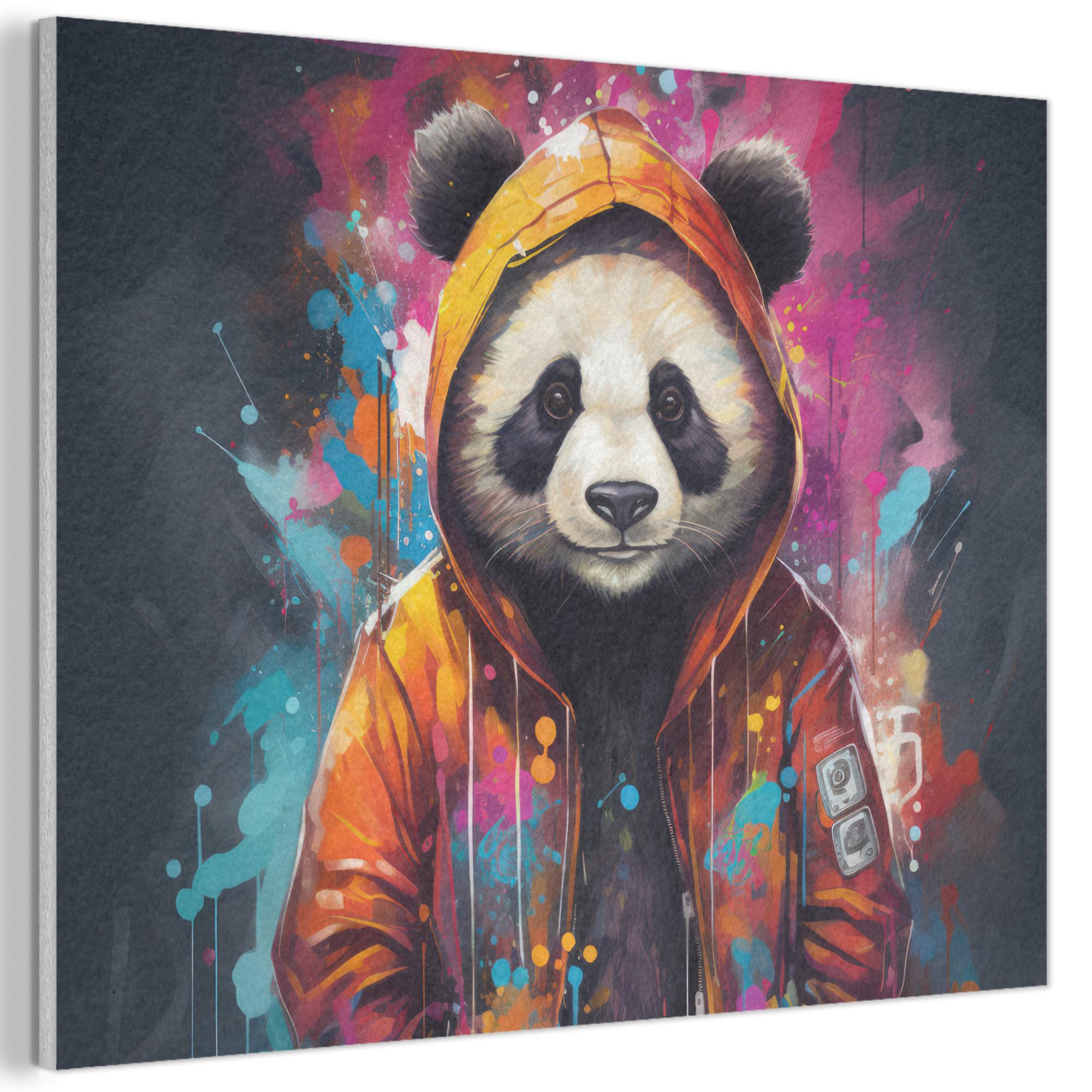 AKUSTIKBILD Panda - Jacke - Graffiti - Orange Wandbild Wohnzimmer 100x70 cm - Orange, Kunststoff (100/70/0.9cm) - MuchoWow