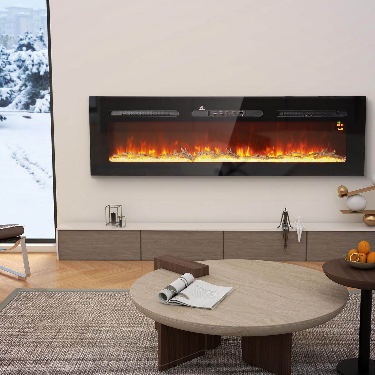 ELEKTROKAMIN Stahl Hartglas Schwarz - Schwarz, Metall (15.8/45/152.4cm) - HOMCOM