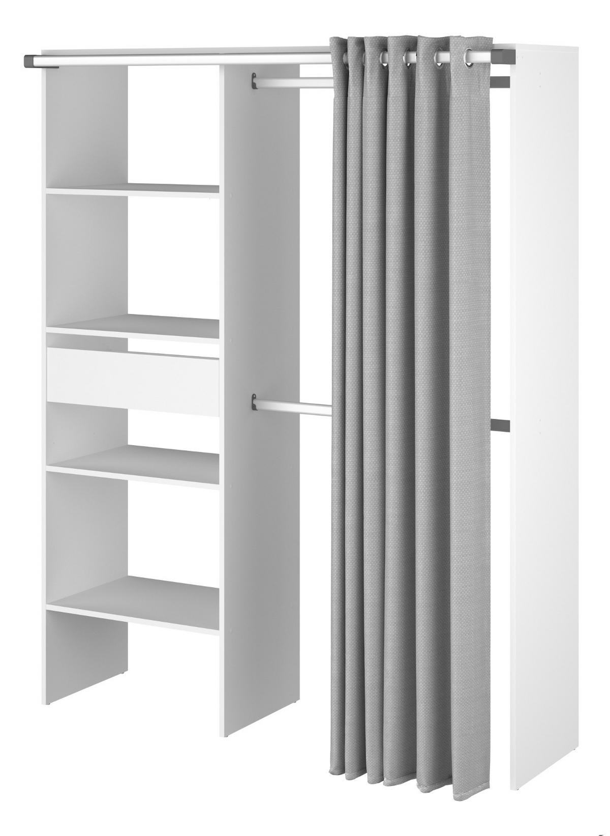KLEIDERSCHRANK weiß, grau, Mehrzweckschrank 143 cm mit Vorhang - Weiß/Grau, Holzwerkstoff/Textil (143/182/48cm) - Parisot Meuble