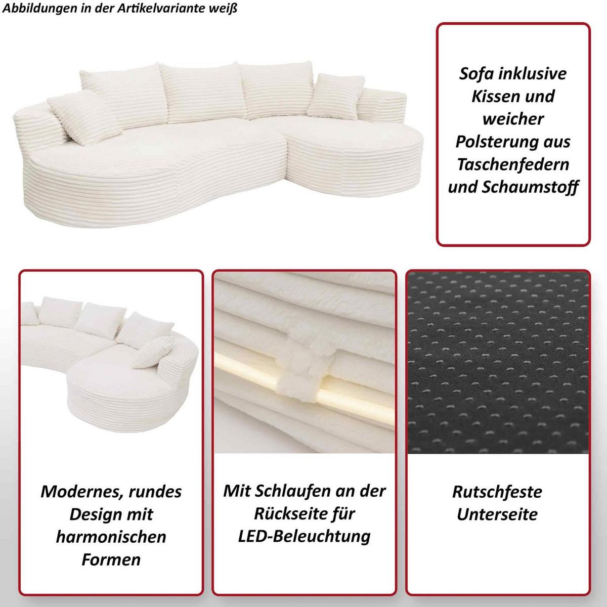 SOFA-GARNITUR Weiß - Weiß, Textil (296/61/159cm) - MCW