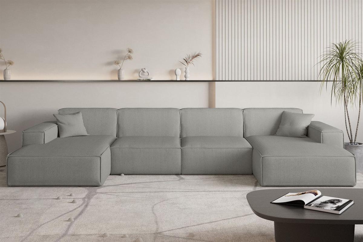 WOHNLANDSCHAFT Celes Premium In Scala - Grau, Holzwerkstoff/Textil (379/73/165cm) - Fun Möbel
