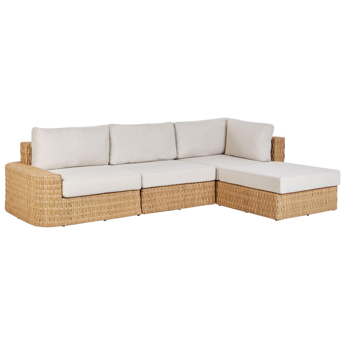 GARTEN-ECKSOFA mit Tisch 4-Sitzer Polyrattan linksseitig Beige Oliveri - Beige/Naturfarben, Kunststoff - Beliani