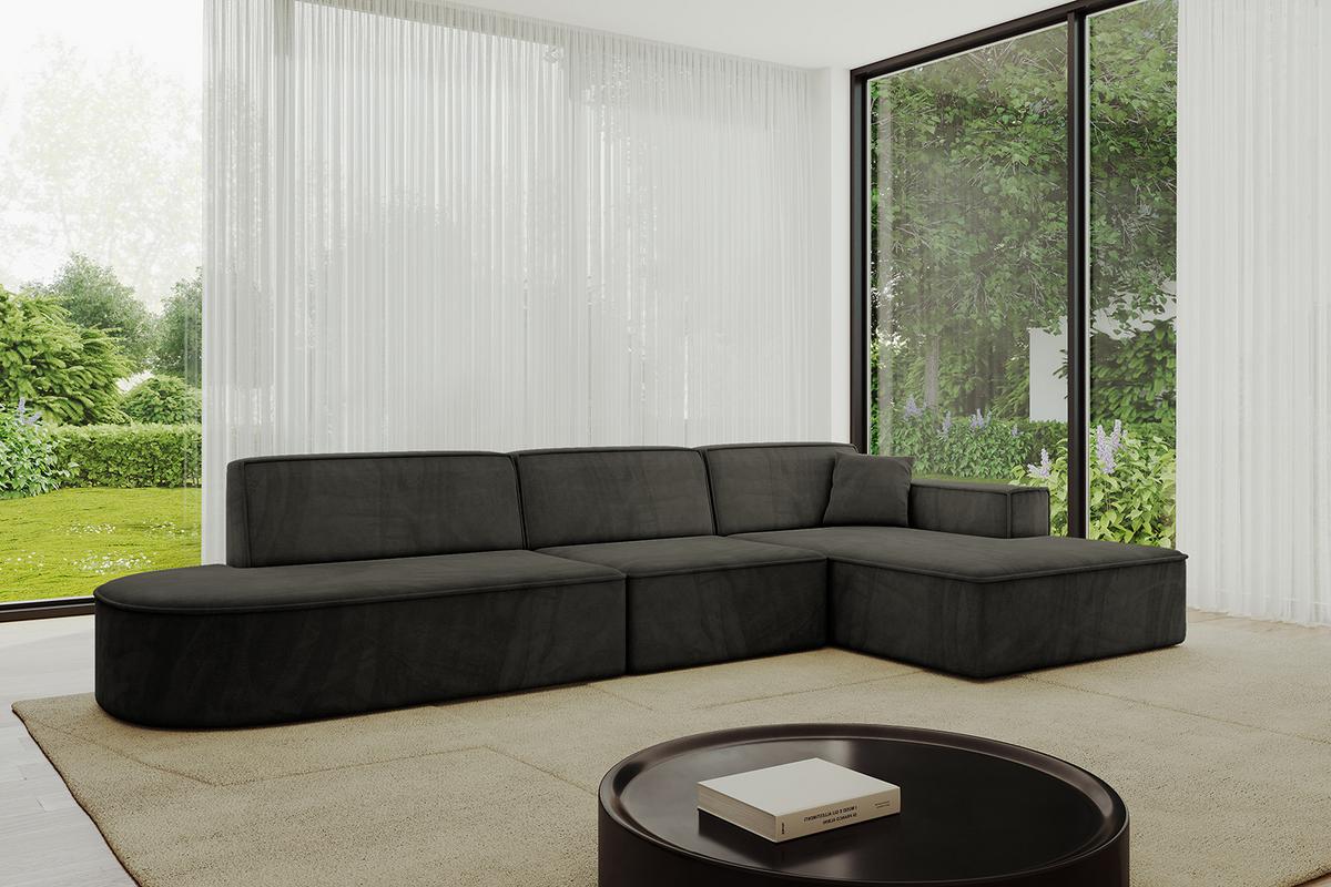 ECKSOFA Ottomane Rechts IREA-L2-v4 - 327x165x77 cm Schwarz - Schwarz, Holzwerkstoff/Textil (327/165cm) - ALTDECOR