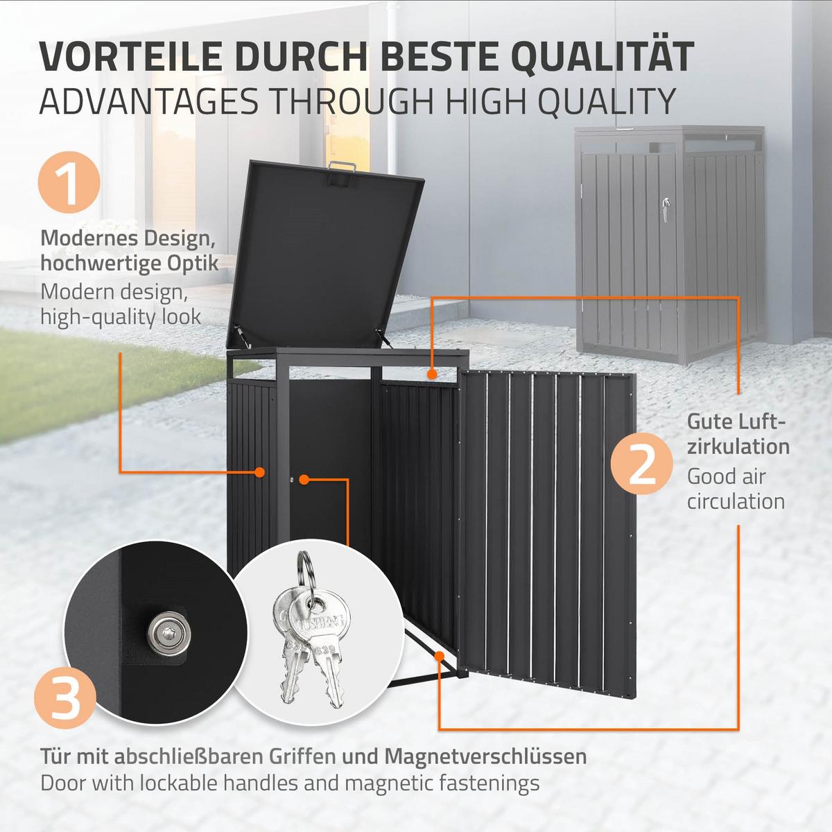 MÜLLTONNENBOX 1er Anthrazit - Anthrazit, Metall (68/120/80cm) - ML-DESIGN