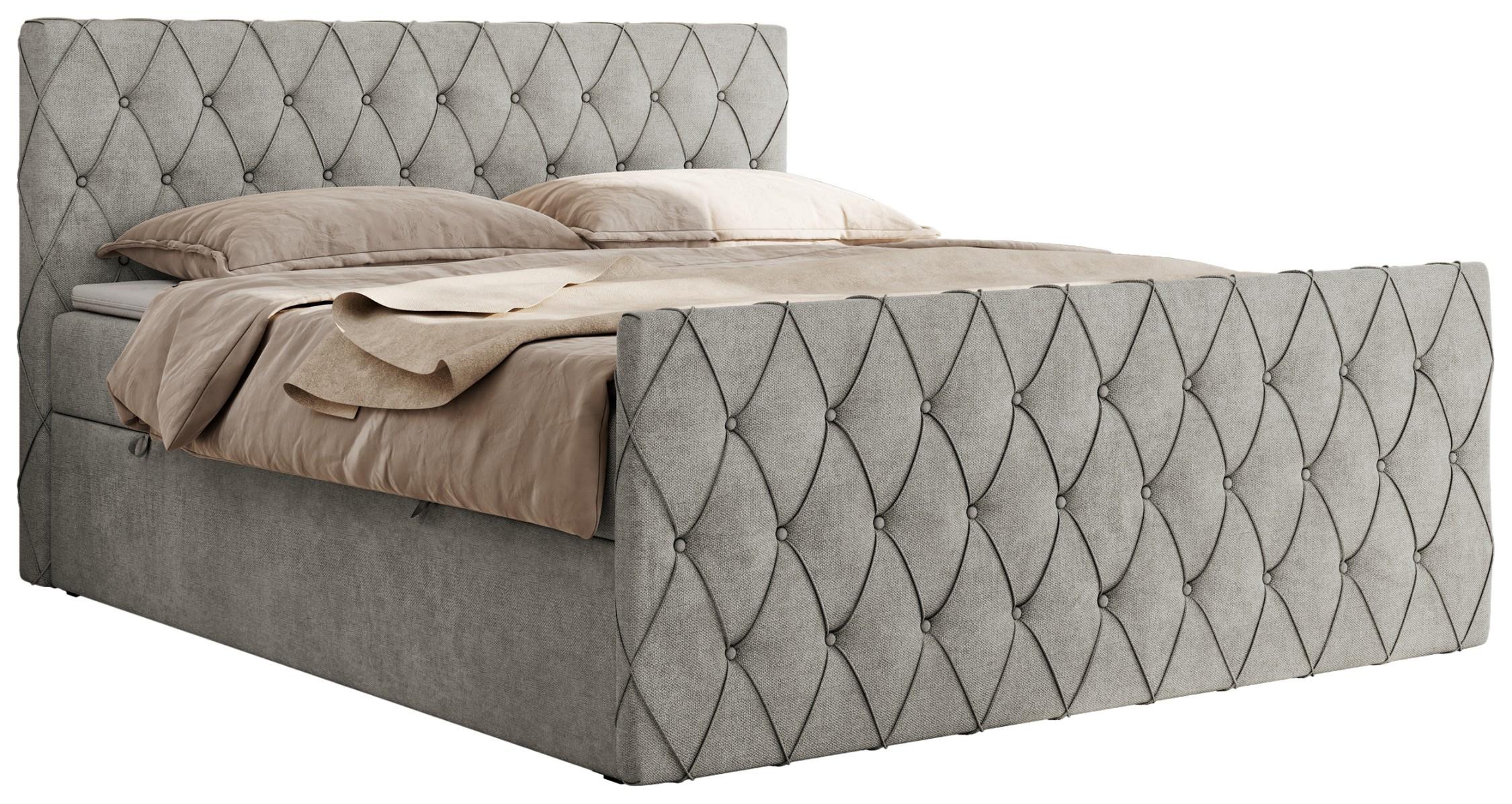 BOXBETT MIREN DUO 140/200 - Hellgrau Strukture - H4 - Hellgrau, Holz/Textil (140/200cm) - MKS