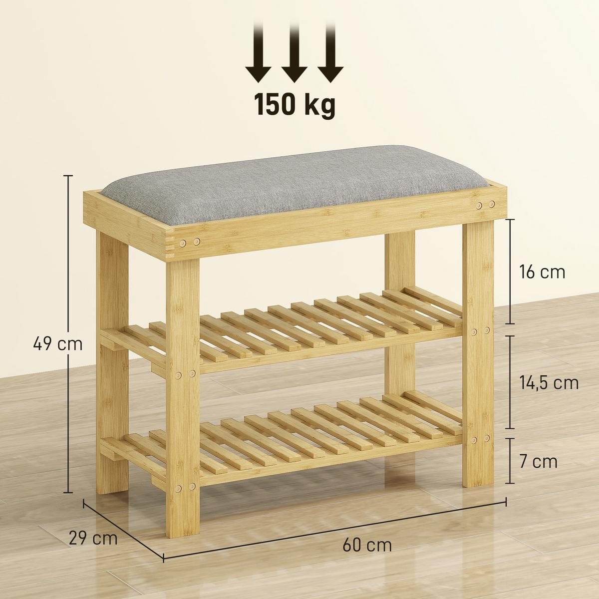 SCHUHBANK Grau, Natur 60/29/49 cm - Naturfarben/Grau, Textil (29/49/60cm) - HOMCOM