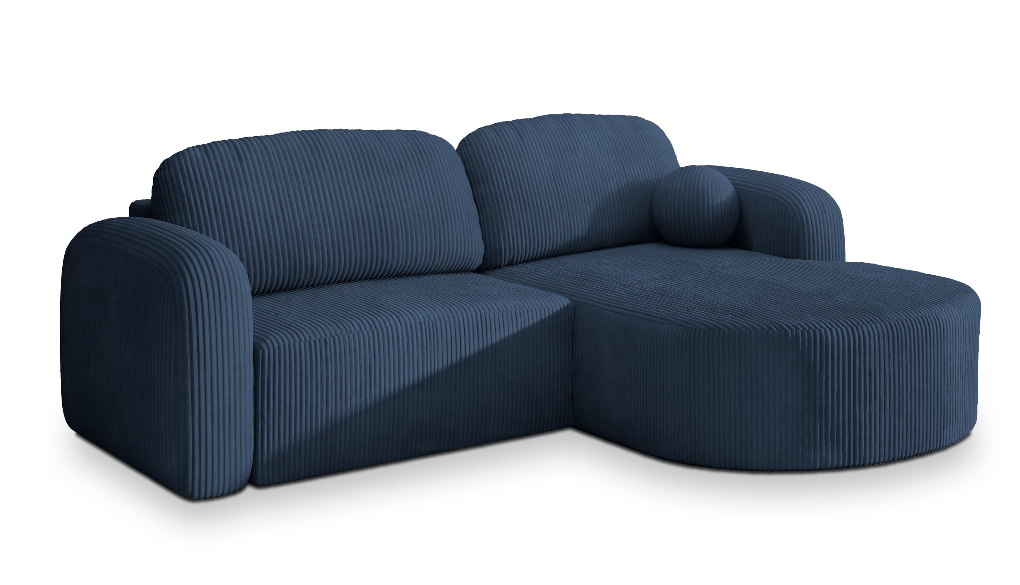 ECKSOFA AMILIA P R-S Blau Kordstoff mit Schlaffunktion - Blau, Holz (263/174cm) - MASSENO