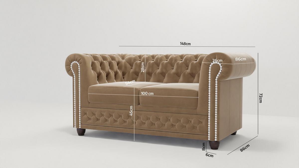 CHESTERFIELD-SOFA 2-sitzer mit Schlaffunktion Nyx Beige Samt - Beige/Braun, Holz/Textil (148/72/86cm) - S-Style Möbel