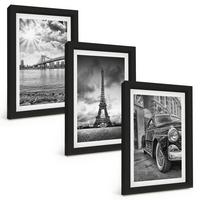 BILDER SET 3er Set - 20x30 cm Schwarzer Rahmen - Stadtansichten, Brücken, Eiffelturm - Schwarz, Kunststoff (20/30cm) - TULUP