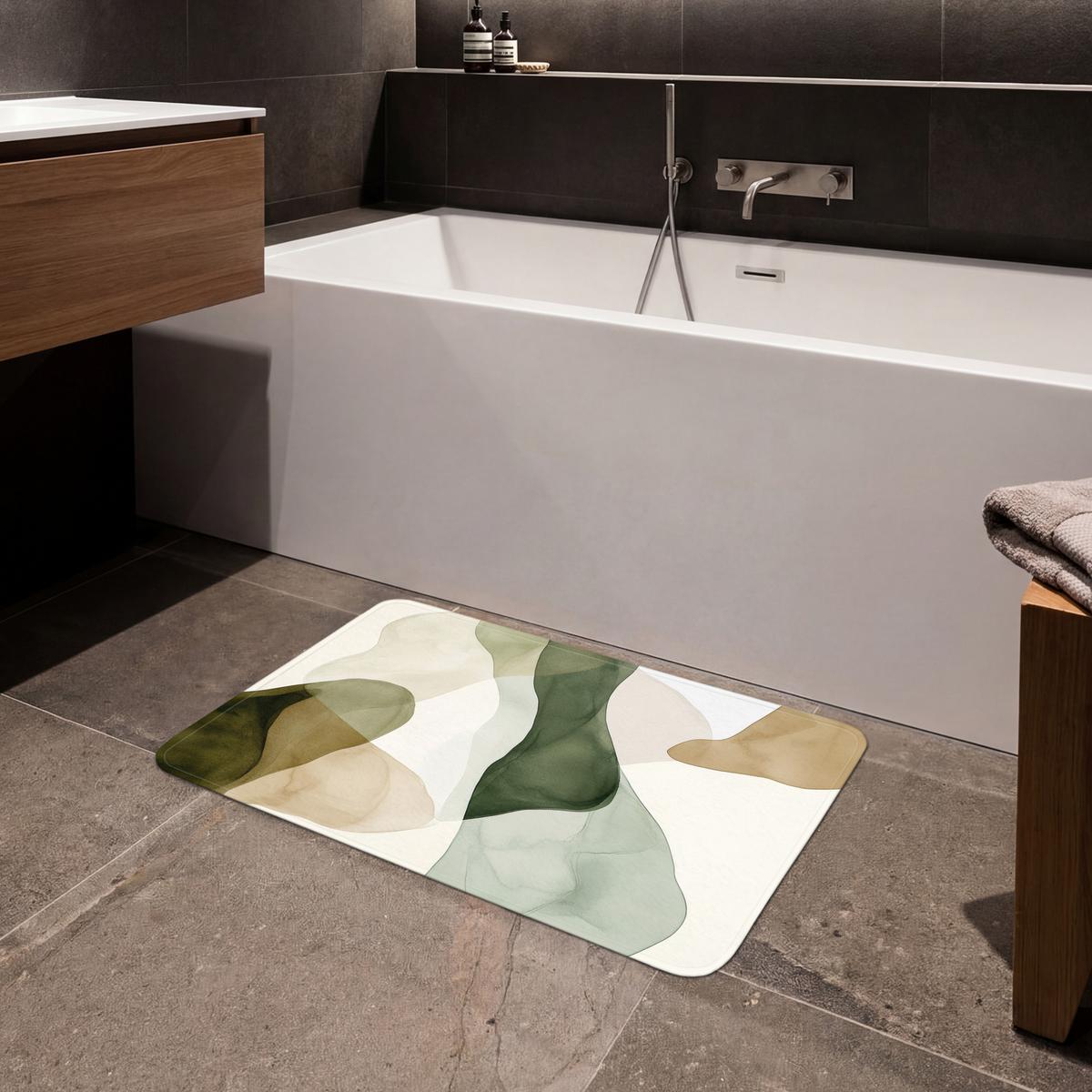 BADEMATTE Japandi - Abstrakt - Grün 80x50 cm - Grün, Textil (80/50cm) - OnlyWow