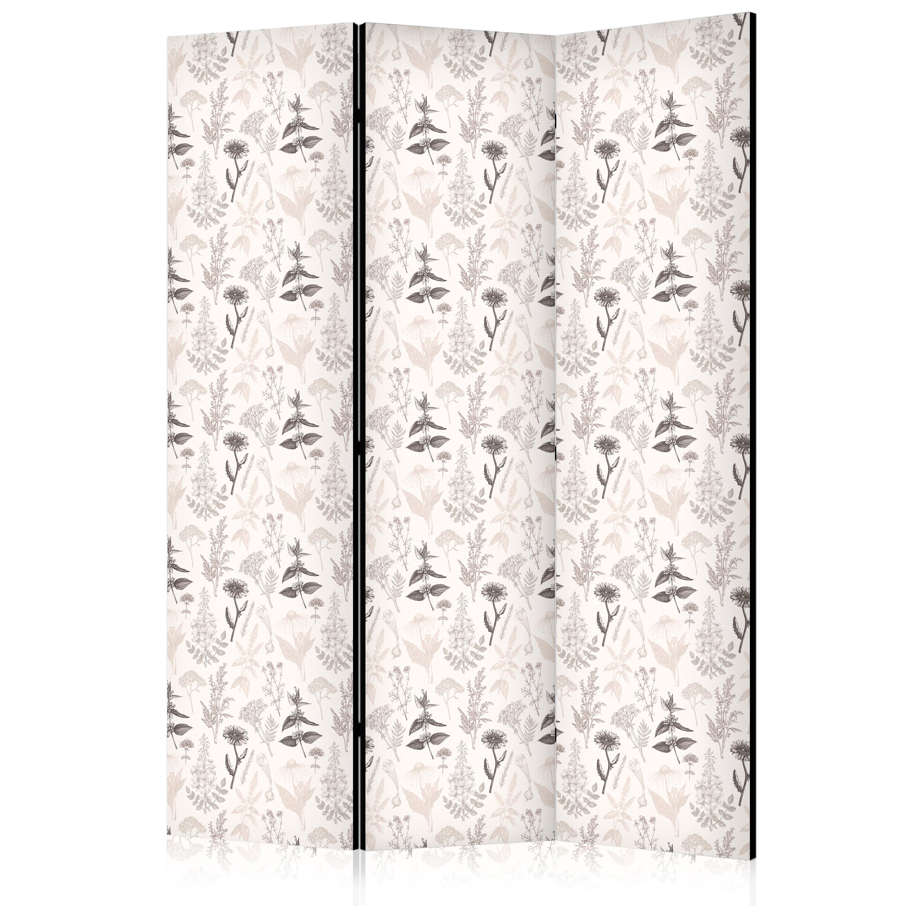 PARAVENT Akustik 3-tlg 135x172 cm Blumen und Kr uter - Beige, Holz/Textil (135/172/3cm) - Muralo