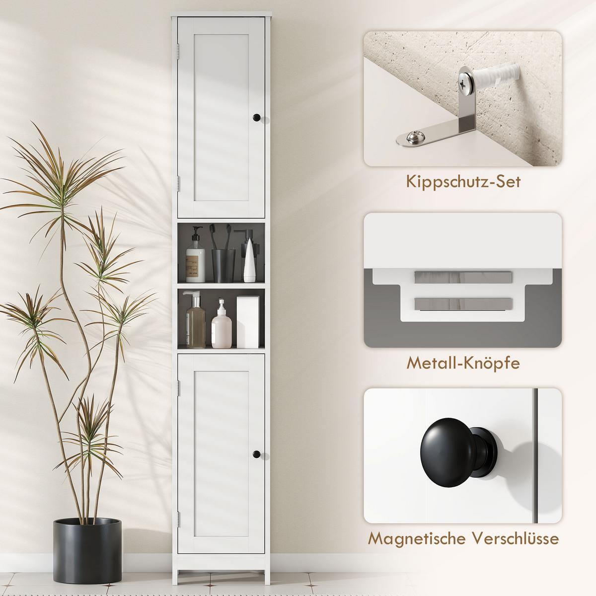 BADEZIMMERSCHRANK MDF Weiß - Schwarz/Weiß, Holzwerkstoff/Metall (30/170/30cm) - HOMCOM