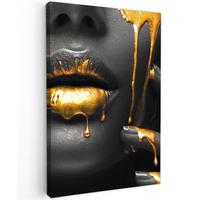 LEINWANDBILD Frau - Schwarz - Gold - Gesicht - Lippen Deko XXL 80x120 cm - Goldfarben, Textil (80/120cm) - MuchoWow