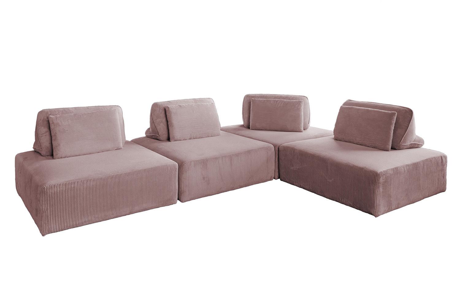 MODULSOFA WIOLO SOFT 4 MODULE 4 KISSEN Pink Cord - Schwarz/Rosa, Kunststoff/Textil (333/84/222cm) - KAWOLA