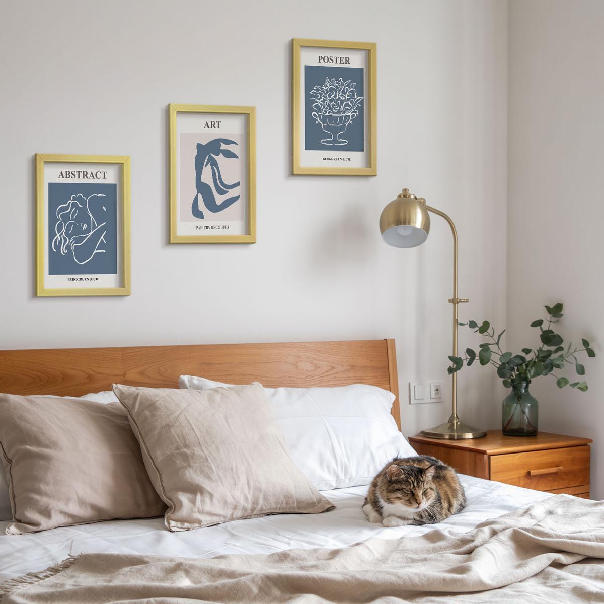 BILDER SET 3er Set - 20x30 cm Goldrahmen - Matisses stilvolle abstrakte Muster - Goldfarben, Kunststoff (20/30cm) - TULUP