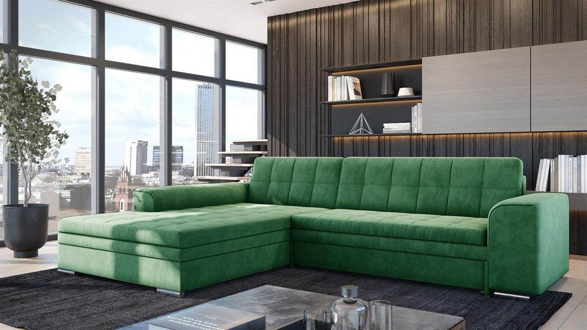 ECKSOFA Lusaka Mit Schlaffunktion - Grün, Holzwerkstoff/Textil (292/198cm) - Fun Möbel