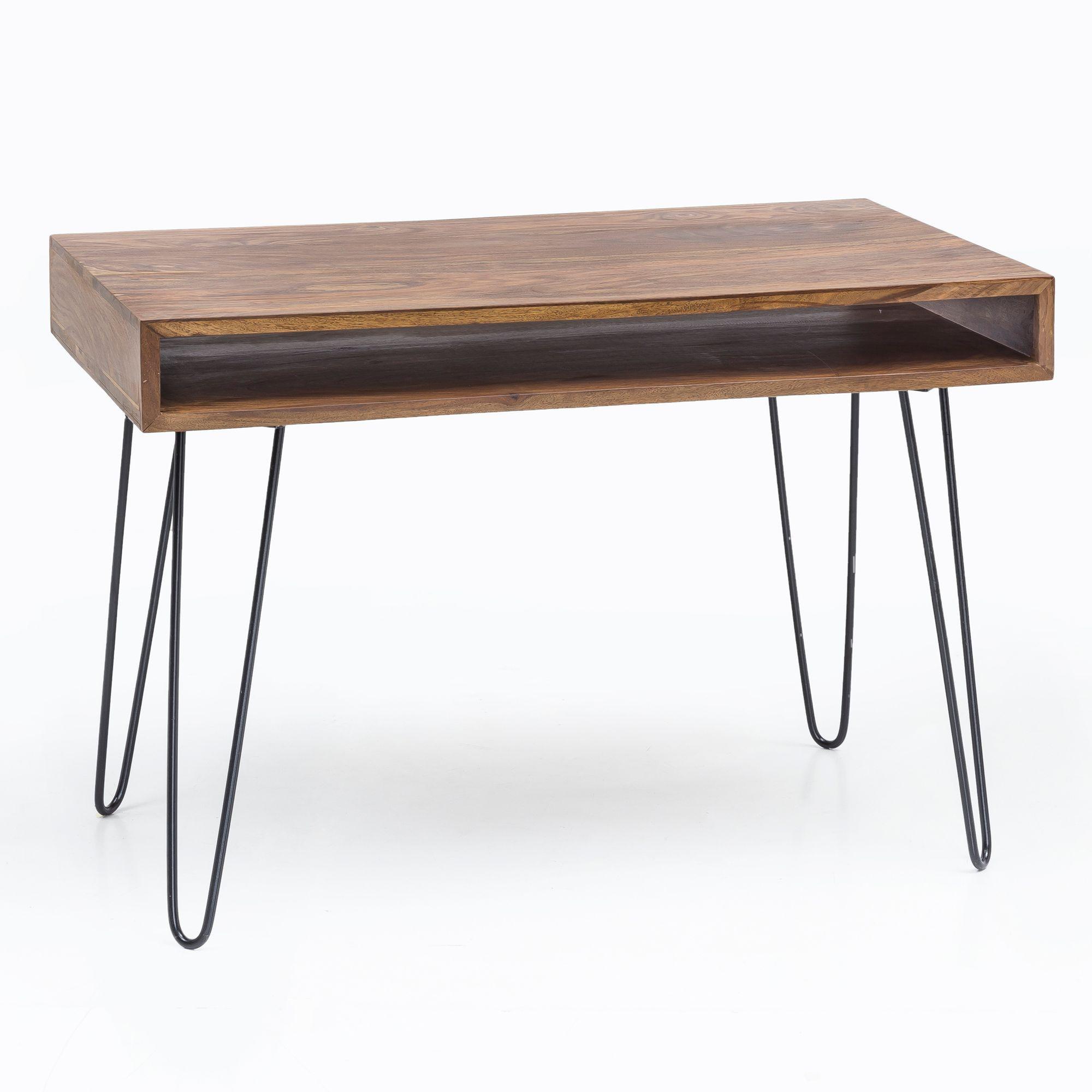 SCHREIBTISCH – Massivholz, 110x60x76 cm, braun, Landhausstil, 1 Ablagefach - Schwarz/Braun, Holz/Metall (110/60/76cm) - KADIMA DESIGN
