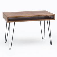 SCHREIBTISCH – Massivholz, 110x60x76 cm, braun, Landhausstil, 1 Ablagefach - Schwarz/Braun, Holz/Metall (110/60/76cm) - KADIMA DESIGN