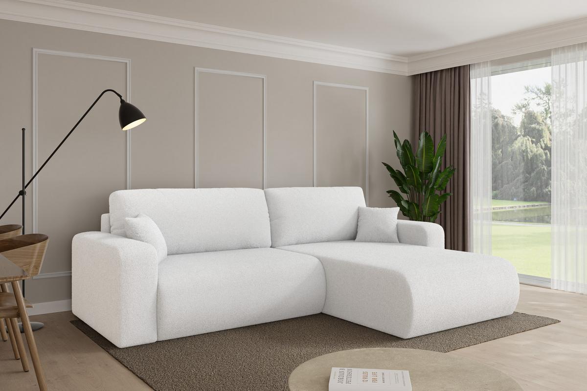 ECKSOFA mit Schlaffunktion Ottomane Rechts BERY-L 276x193x88 Weiß Bouclé - Schwarz/Weiß, Holzwerkstoff/Kunststoff (276/193cm) - ALTDECOR