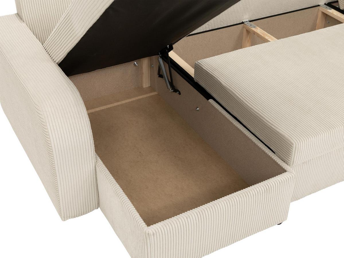 WOHNLANDSCHAFT Kris U Cord - Schwarz/Sahara, Holz/Kunststoff (304/80/140cm) - MIRJAN24
