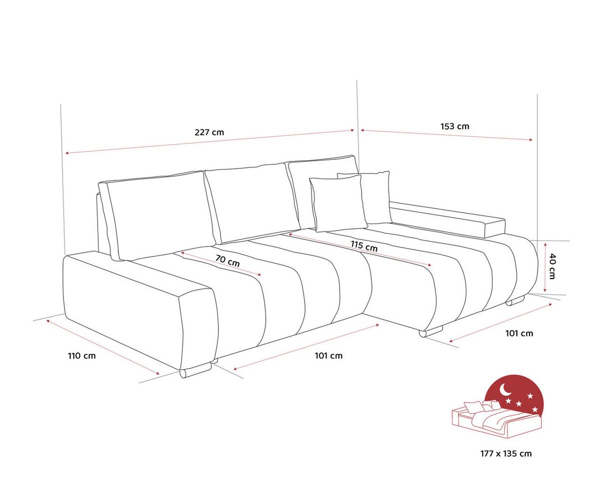 ECKSOFA NIKO Links, mit Schlaffunktion und Bettkasten, Creme - Creme, Textil (227/153cm) - Idohome