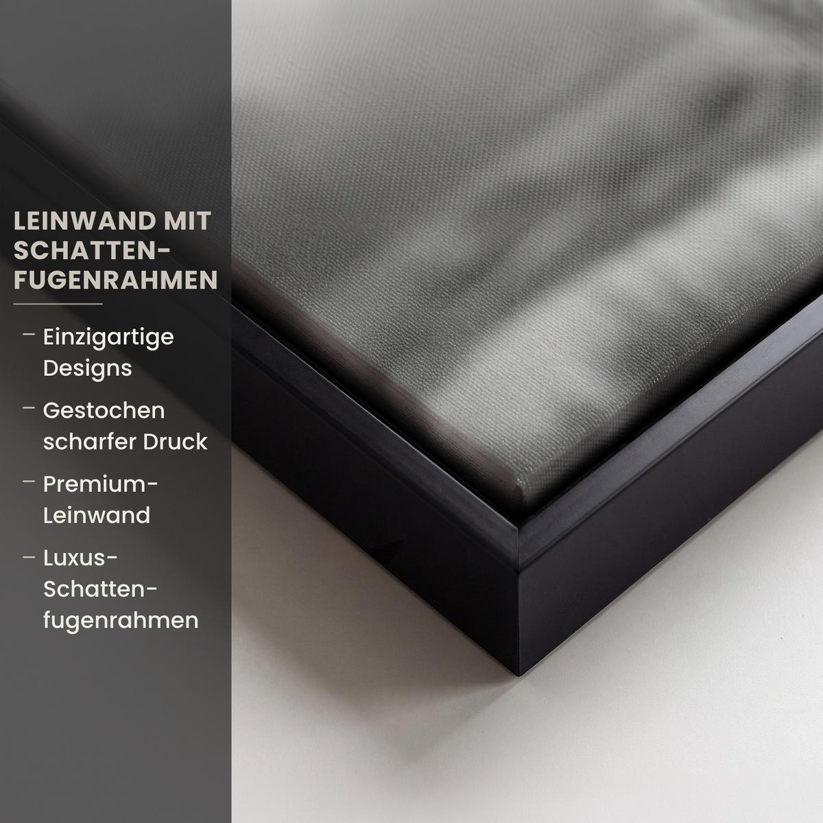 LEINWAND Bilder mit Rahmen - Schottischer Highlander - Nebel - Schwarz - Weiß - 70x50 - Grau, Textil (70/50cm) - MuchoWow