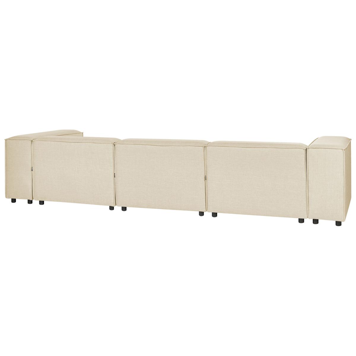 3-SITZER-ECKSOFA Leinen beige linksseitig mit Ottomane Aprica - Beige/Schwarz, Textil (326/180cm) - Beliani
