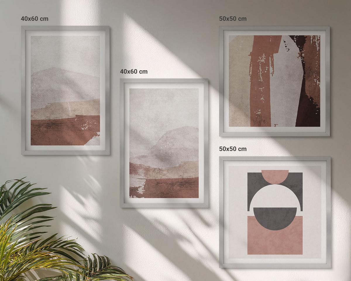 BILDER SET 4er Set - 50x50 cm & 40x60 cm Silberner Rahmen - Abstrakte braune Muster - Silberfarben, Kunststoff (50/50cm) - TULUP