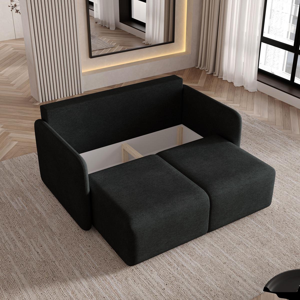 BETTSOFA SUVI II NV Schwarz Geflochtener Stoff mit Schlaffunktion - Schwarz, Textil (90/85/153cm) - MASSENO