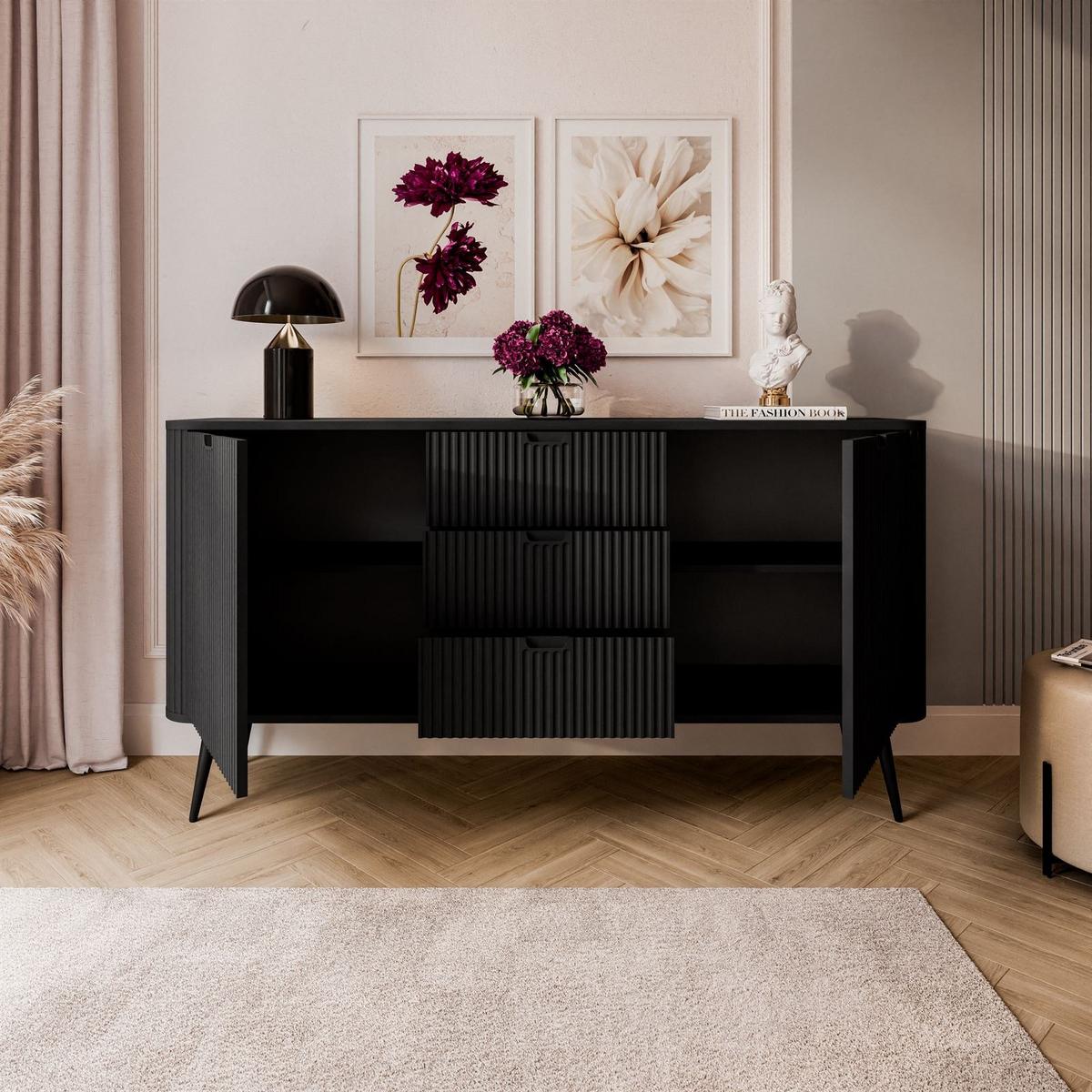 KOMMODE ZAIRA KSZ168 mit Schubladen Schwarz - Schwarz, Holzwerkstoff (168/87/39cm) - Lookway
