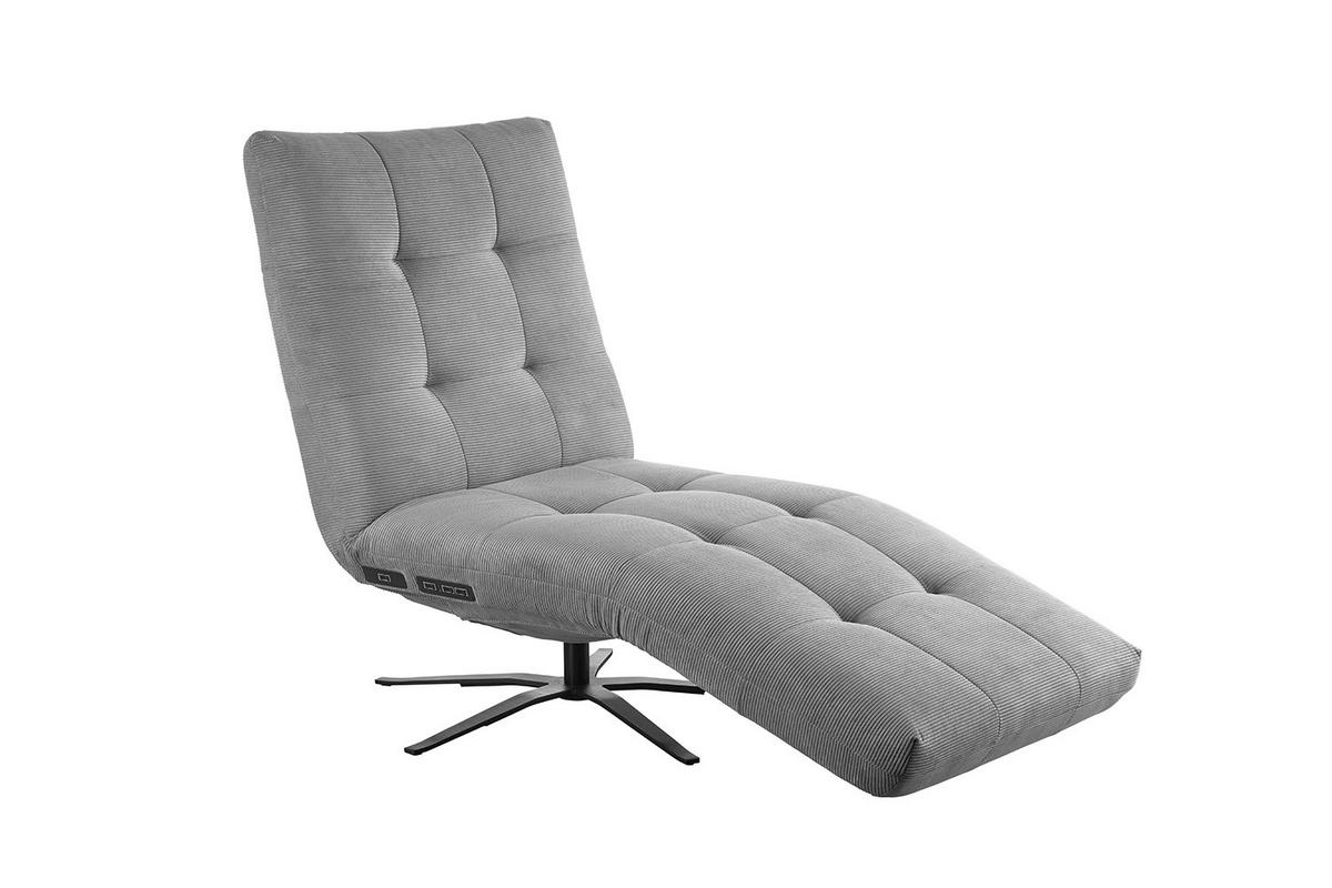RELAXLIEGE LETICIA Grau Cord Drehbar (360°), Relaxfunktion - Schwarz/Grau, Textil/Metall (82/115/156cm) - KAWOLA