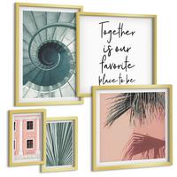 BILDER SET 5er Set - 50x50 cm & 20x30 cm & 40x60 cm Goldrahmen - Architektur-Pastellmuster - Goldfarben, Kunststoff (40/60cm) - TULUP