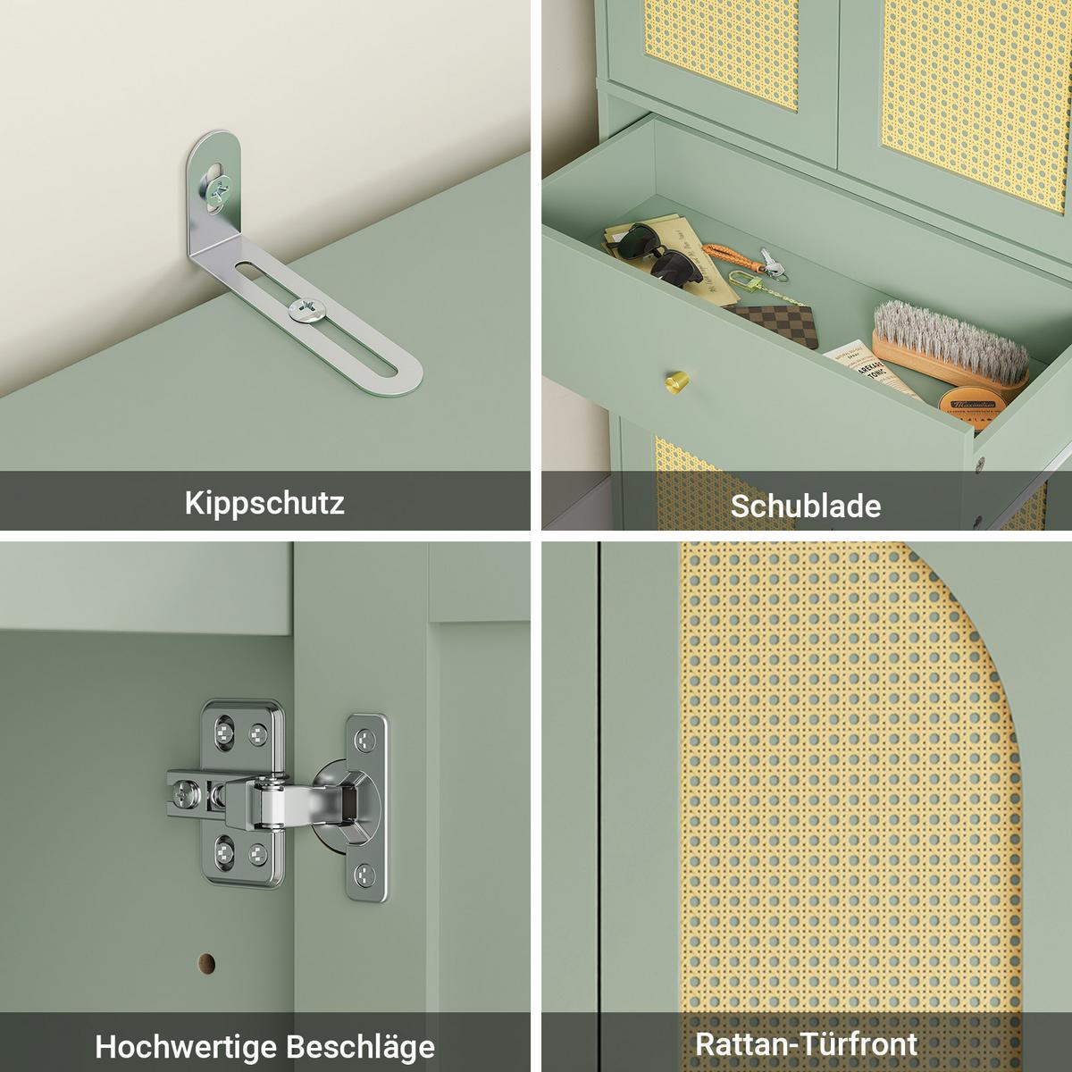 KLEIDERSCHRANK mit 4 Türen, 1 Schublade und 5 verstellbaren Böden, 70x34x180 cm - Grün, Holzwerkstoff (70/180/34cm) - SoBuy