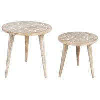 BEISTELLTISCH 2er-Set Rund Holz, Weiß Uday - Hellbraun, Holz (35/35/45cm) - Beliani