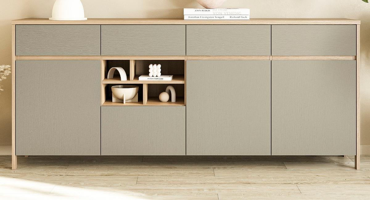 SIDEBOARD Salbei grün, Eiche, Kommode skandinavisch 193 cm, Soft-Close - Salbeigrün/Eichefarben, Holzwerkstoff (193/85/39cm) - Furn.Design