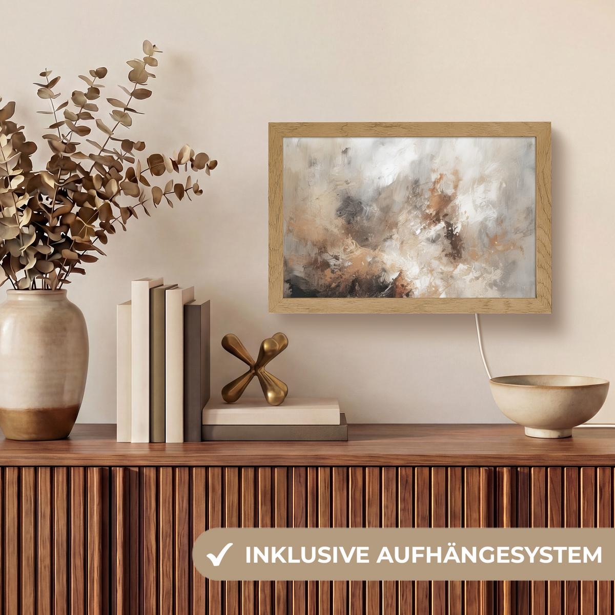TISCHLEUCHTE Farbe - Abstrakt - Beige - Kunst 30x20 cm - Apfelbaumfarben, Holzwerkstoff (8/30/20cm) - OnlyWow