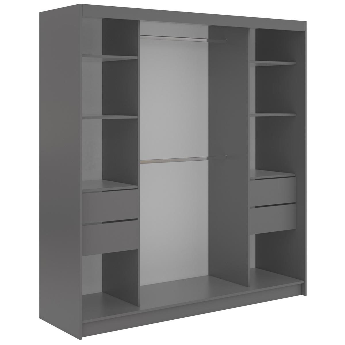 SCHWEBETÜRENSCHRANK mit Lamellen und Schubladen NAURU - 200 - Grau und Weiß - Alufarben/Weiß, Holzwerkstoff/Metall (200/216/61cm) - MKS