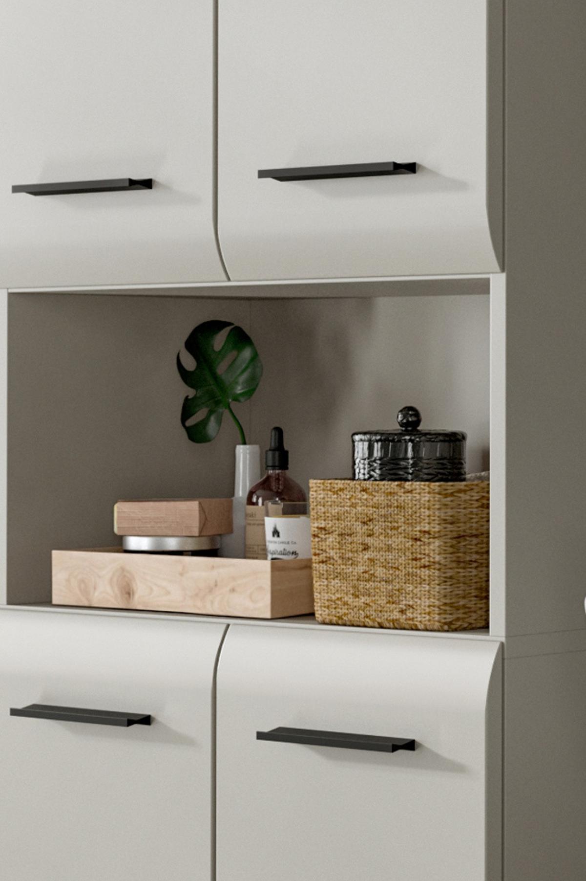HOCHSCHRANK Kaschmir 180 x 185 cm, Badezimmer Schrank XXXL mit 26 Fächern - Kaschmir/Schwarz, Holzwerkstoff/Kunststoff (180/185/30cm) - Inn.Furn