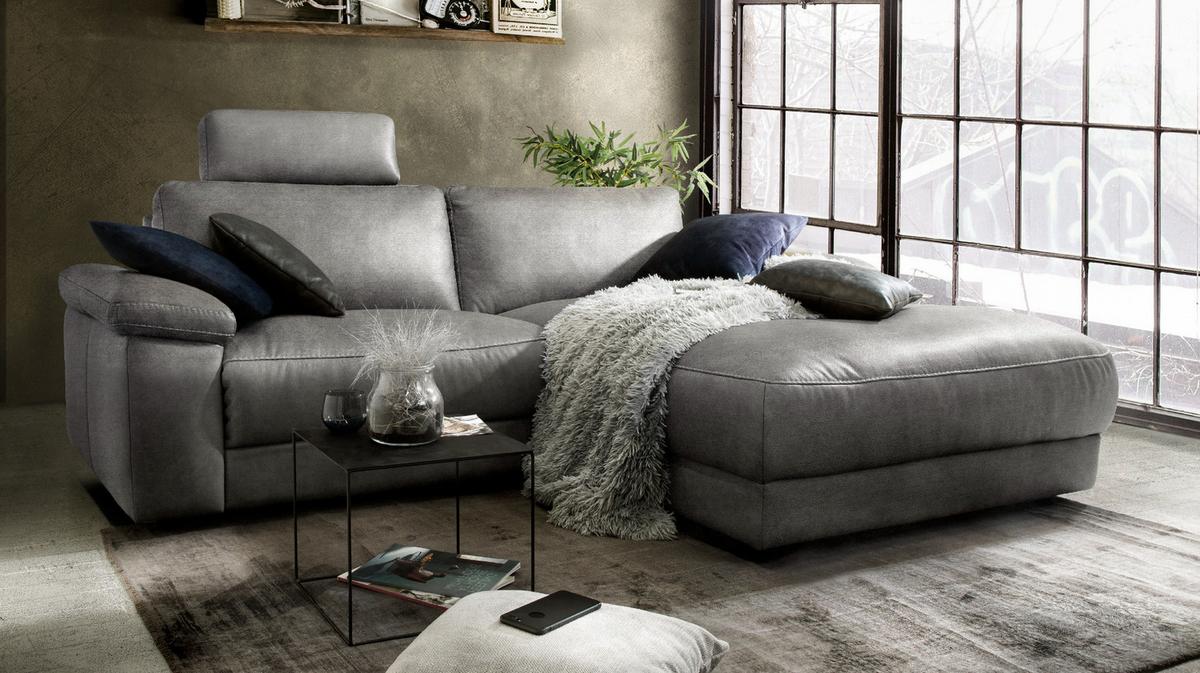 ECKSOFA MOTORISCHER RELAXFUNKTION LOLA Grau Webstoff Relaxfunktion - Schwarz/Grau, Textil (233/178cm) - KAWOLA
