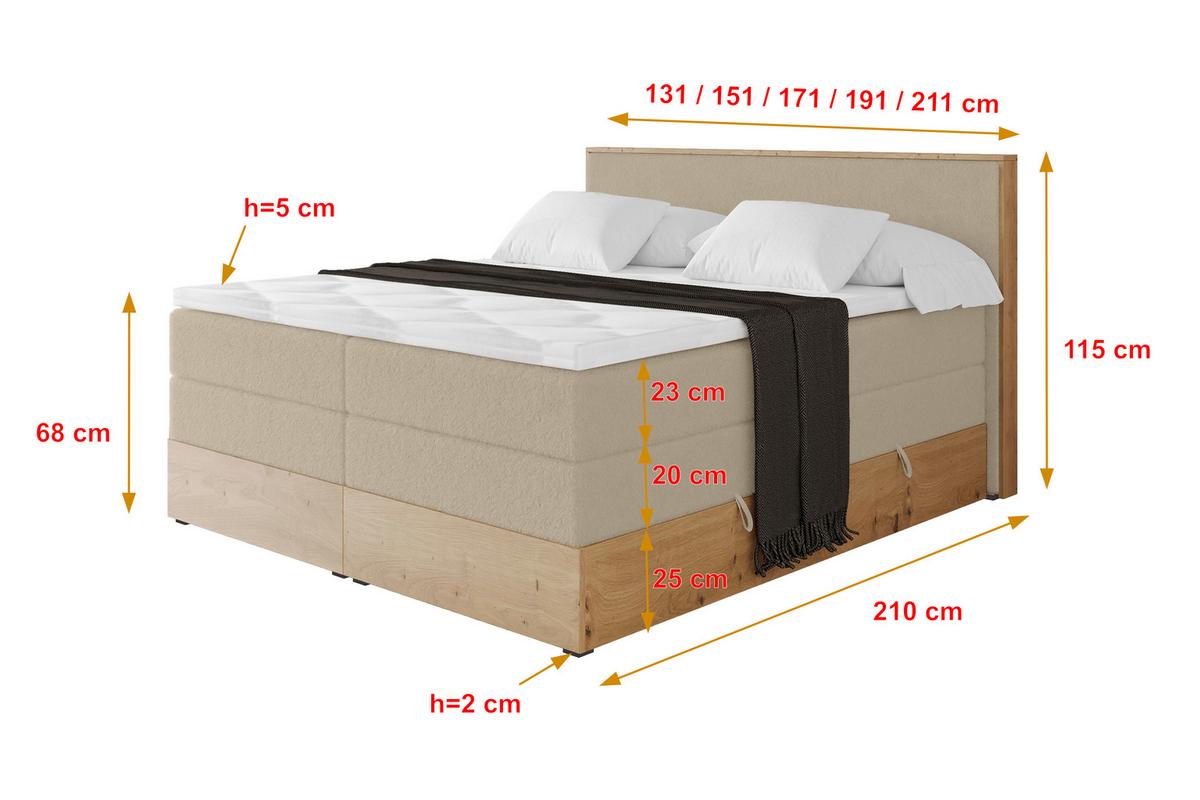 BOXSPRINGBETT LOLLI9 -KING 140x200 - H3/H4 Creme - Champagner, Holzwerkstoff (140/200cm) - ALTDECOR