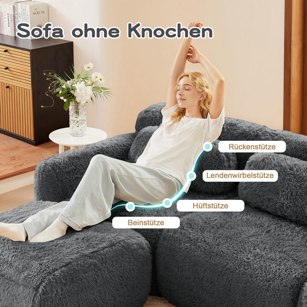 ECKSOFA plüsch grau modular & ohne montage - Grau, Textil (204/179cm) - Urban Meuble