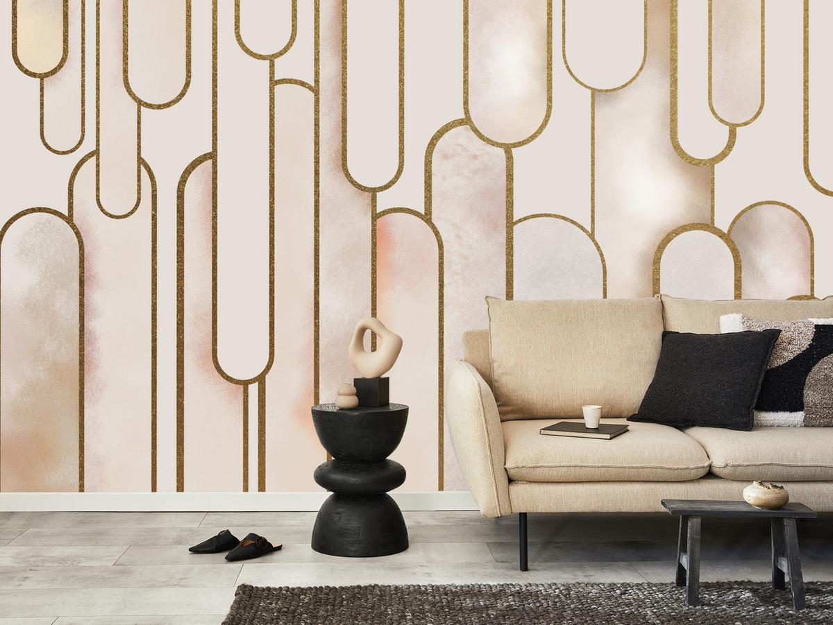 FOTOTAPETE für Wohnzimmer Abstraktion Art Deco 350x256 - Beige/Rosa, Papier (350/256cm) - Muralo