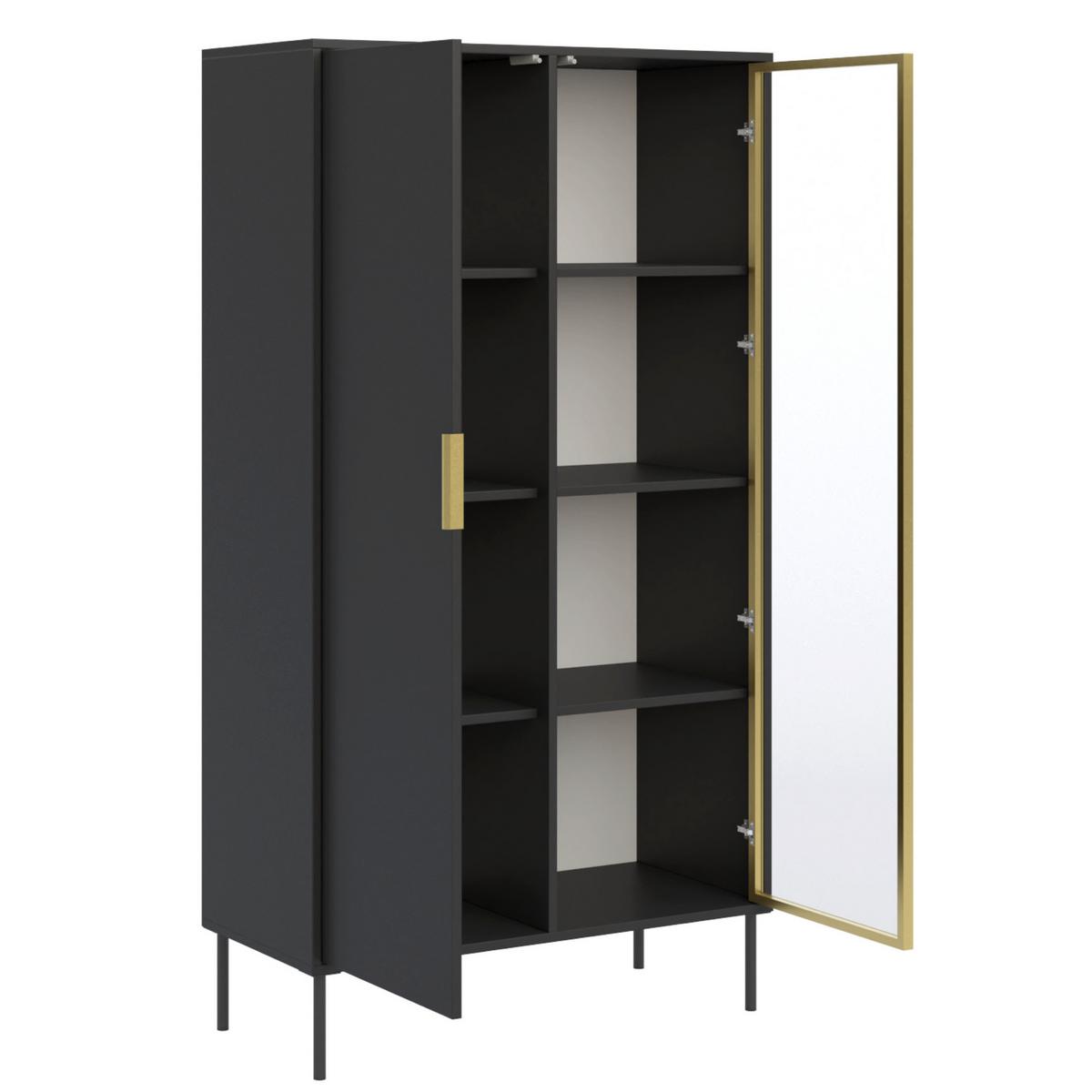 VITRINE Vena Schwarz 90 cm - Goldfarben/Schwarz, Holzwerkstoff/Kunststoff (90/160.2/40cm) - Selsey