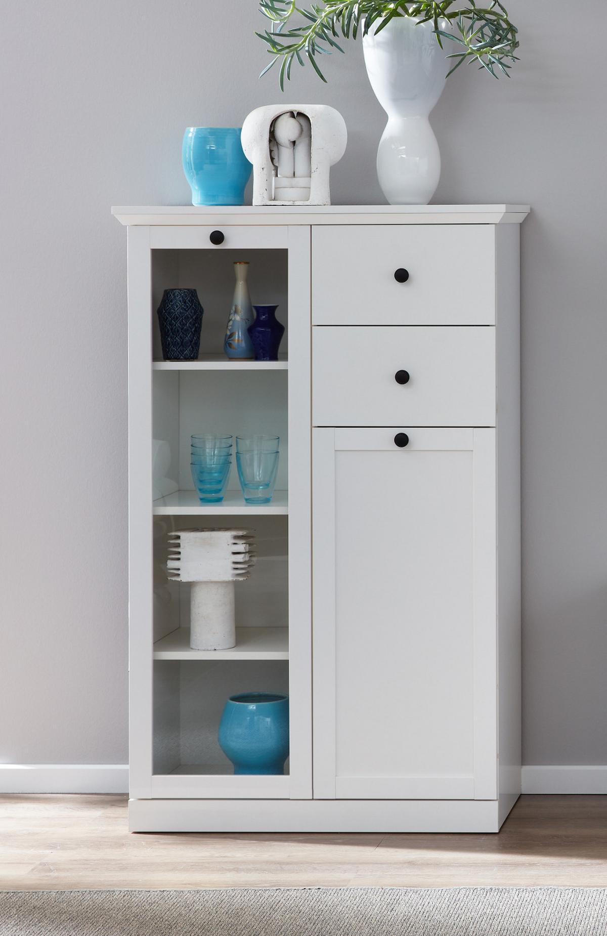HIGHBOARD weiß matt 81 x 129 cm, Kommode im Landhaus-Stil - Silberfarben/Weiß, Glas/Holzwerkstoff (81/129/41cm) - Top.Furn