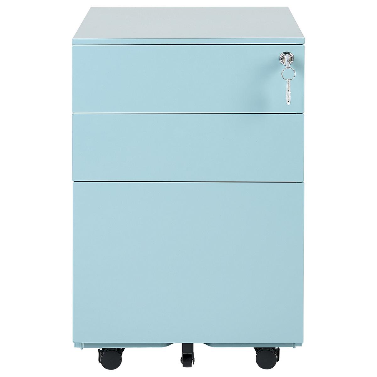 AKTENSCHRANK Metall hellblau 3 Schubladen mit Rollen Cami - Blau, Metall (39/60/50cm) - Beliani