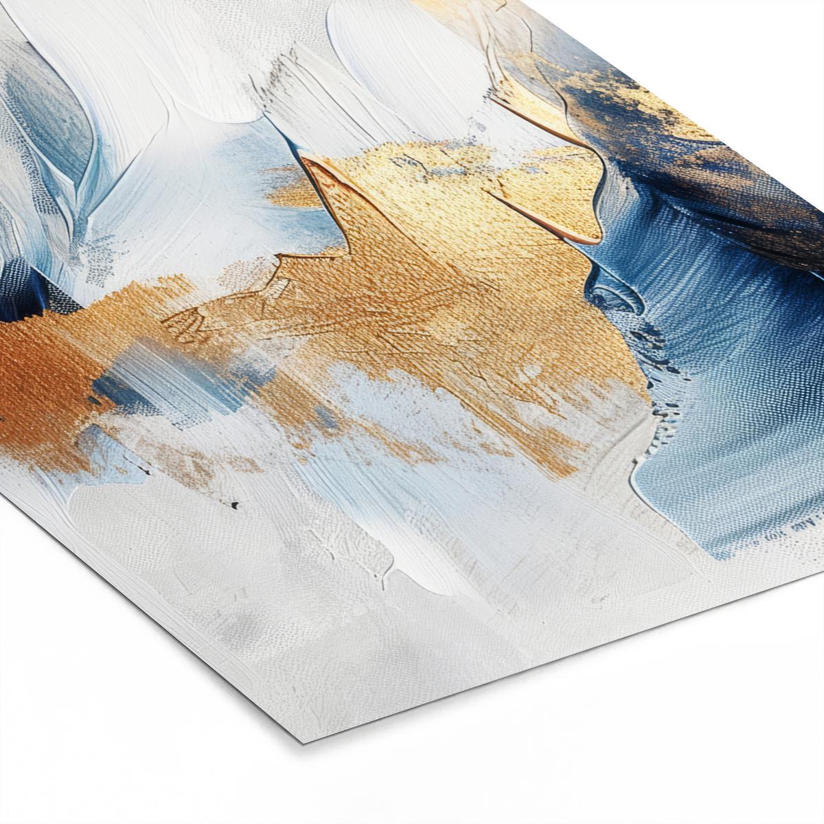 POSTER MIT RAHMEN Gold - Blau - Aquarell - Kunst - Modern Posterleiste 60x80 cm - Hellblau, Papier (60/80cm) - MuchoWow