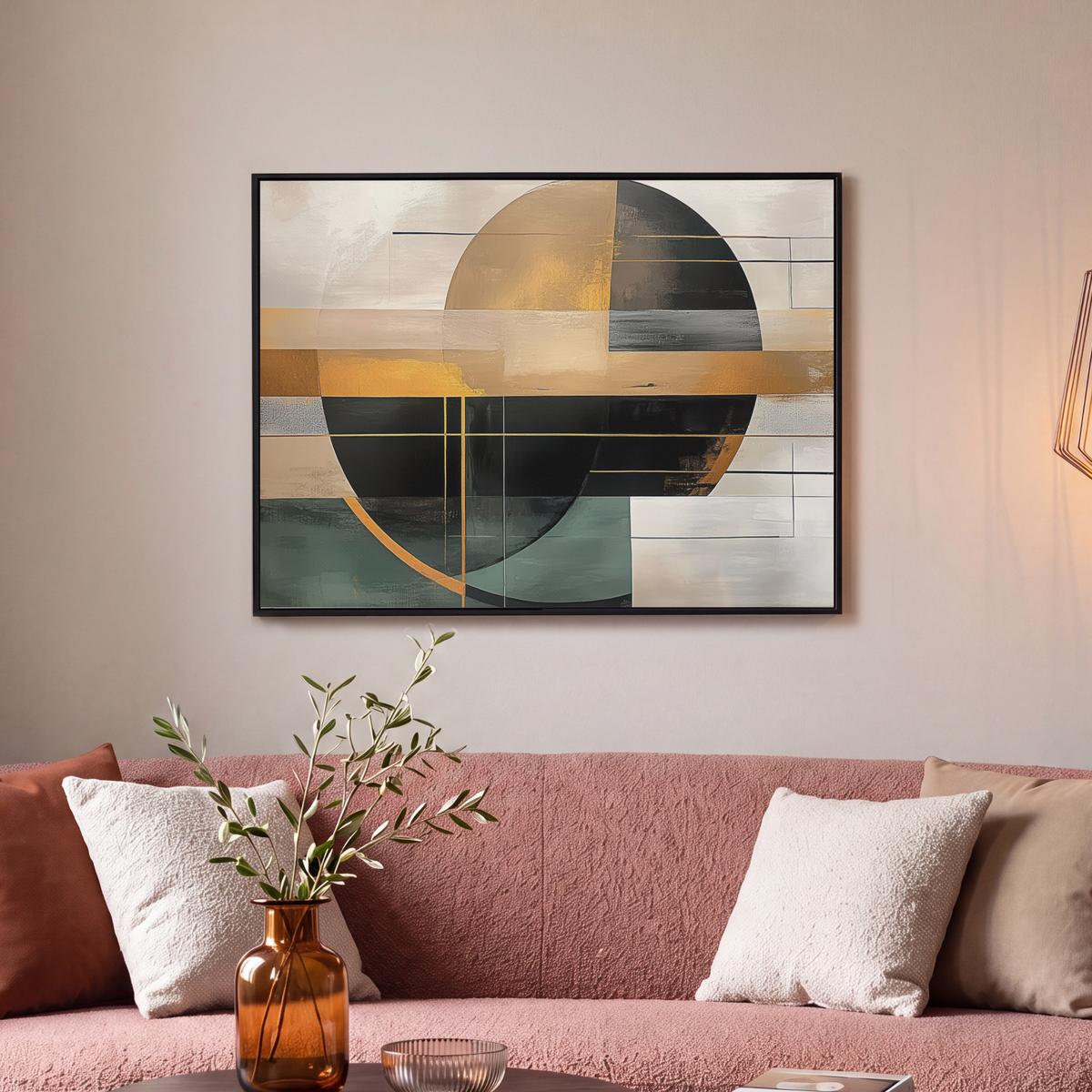 LEINWAND Bilder mit Rahmen - Abstrakt - Gold - Bronze - Grün - Formen - Modern - 70x50 - Multicolor, Textil (70/50cm) - MuchoWow